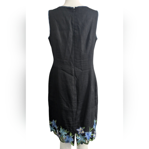 Talbots Vintage 100% Linen Sheath Dress Embroidered Floral Beaded Classic 14 - Picture 2 of 12
